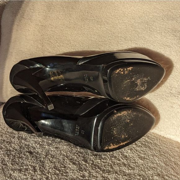 Gucci Black Prism Petro Patent Leather Wimbledon Platform Stilleto Heels - Picture 9 of 12